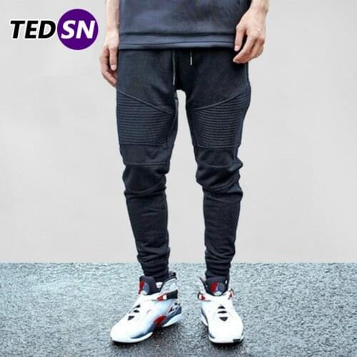 Hip Hop Joggers Sweatpant Pleated Simple Men Pants Black Elastic Waist Trousers Male Cotton Harem Pants Cozy Casual Streetwear