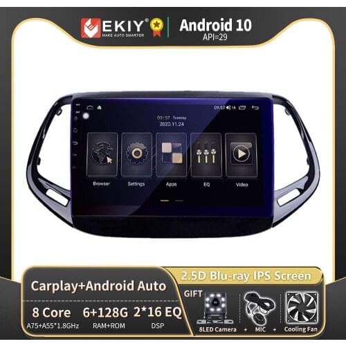 EKIY LTE IPS DSP Android 10 Car DVD 6+128G For Jeep Compass 2017 2018 Car Multimedia Player Stereo Auto Radio GPS Navigation HU