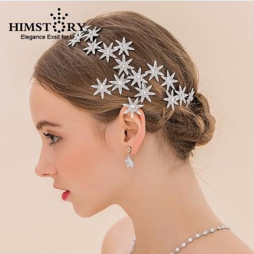 Himstory Romantic Crystal Sunflower Wedding Hair Accessories Elegance Free Bending Star Bride Headdress Headpiece 2 colors
