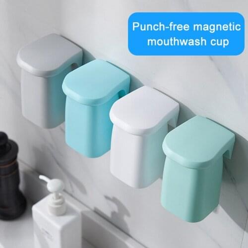 HOT Bathroom Magnetic Suction Mouthwash Cup Wall-mounted Plastic Drain Shelf Holder Tooth Brushing Cups Household NDS