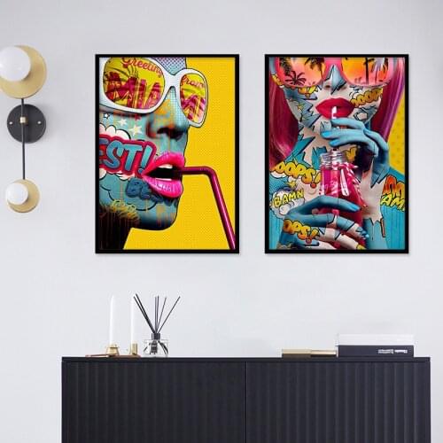 Graffiti Woman Pop Wall Art Abstract Canvas Painting Posters Print Wall Art Pictures Canvas for Living Room Home Wall Decoration