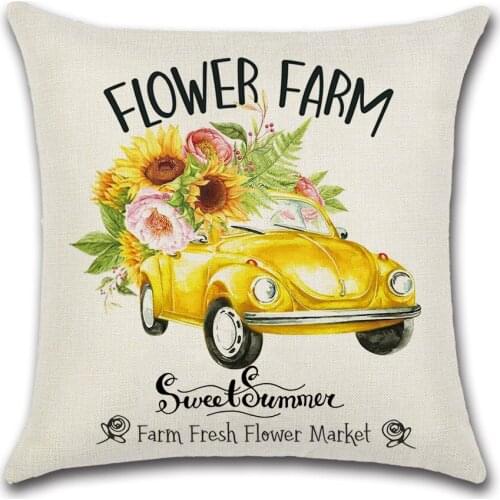 Hello Summer Watercolor Sunflower Pattern Line Cushion Cover Floral Designs Decor Pillow Cover Set