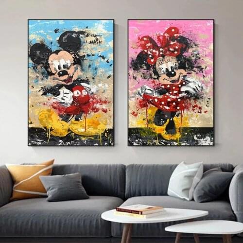 Disney Graffiti Canvas Paintings Cartoon Mickey and Minnie Mouse Print and Posters Wall Art Pictures for Kids Room Decor Cuadros