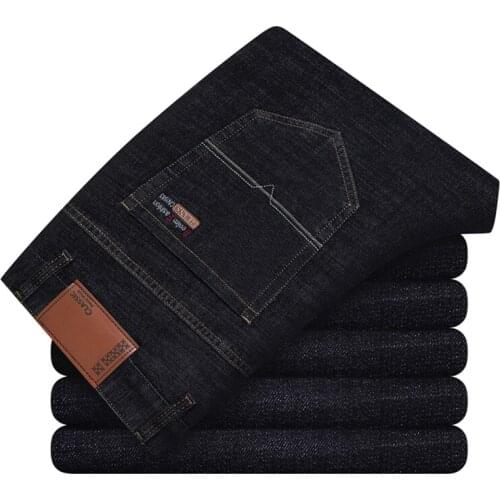 Classic Brand Business Thick Jeans Autumn Winter Men Anti-Theft Concealed Button Denim Trousers Male Loose Stretch Casual Pants
