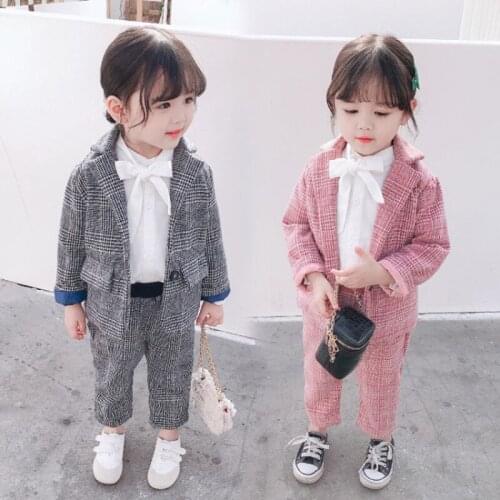 Girl Clothes Set New Fashion Plaid Pattern Clothing For Girls Outerwear + Pants Baby Girls Party Children Clothes Costumes