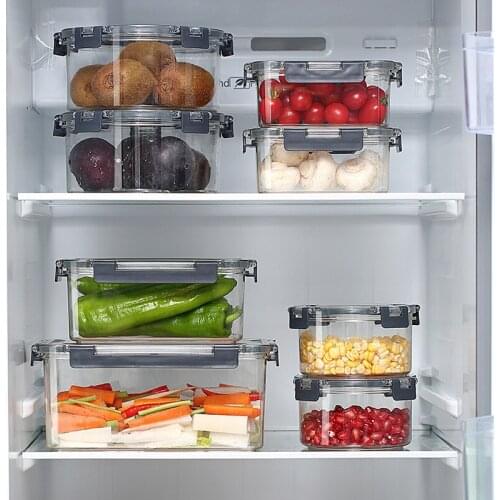 PET Refrigerator Food Storage Containers With Lid Kitchen Separate Freezer Seal Bin For Vegetable Fruit Meat Fresh Box Organizer