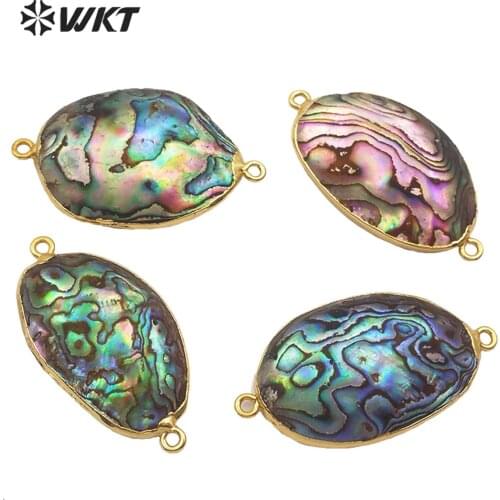 WT-C288 WKT Natural Abalone Shell Connector Double Loops Gold Electroplated Connector Abalone Shell Trendy Jewerly Making