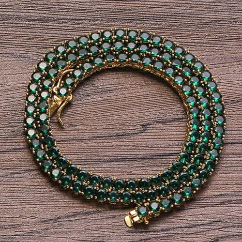 Brass 7-8/18-20 Inch Tennis Necklace/Bracelet Pave 4mm Green Cubic Zirconia Unisex Chains Hiphop Rock Jewelry