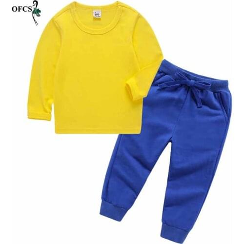 Hot Sale Autumn Childrens Sets Toddler Kids Clothes Set Baby Boys Girls Tracksuits Solid Long sleeve T-shirt+Trousers Newborn