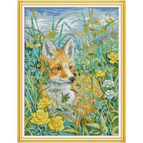 The fox in the bushcross stitch kit aida 14ct 11ct count print canvas stitches embroidery DIY handmade