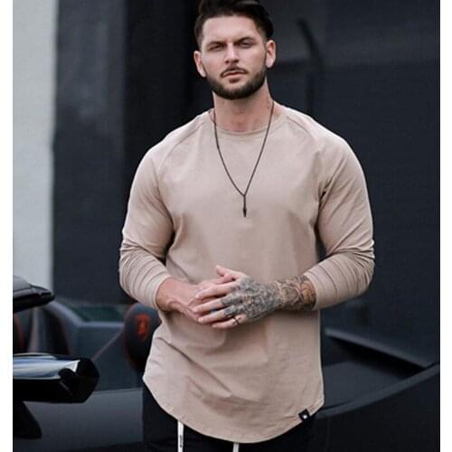 New Casual Long Sleeve Cotton T-shirt Men Gyms Fitness Workout t-shirt Male Tee Top Autumn Running Sport Brand Clothing