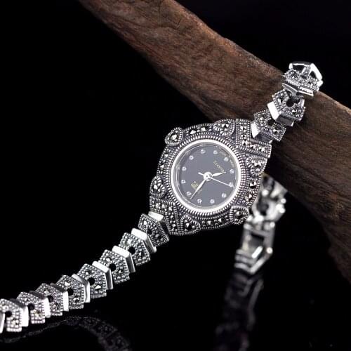 New Limited Edition Classic S925 Silver Pure Thai Silver Heart Bracelet Watches Thailand Process Rhinestone Bangle Dresswatch