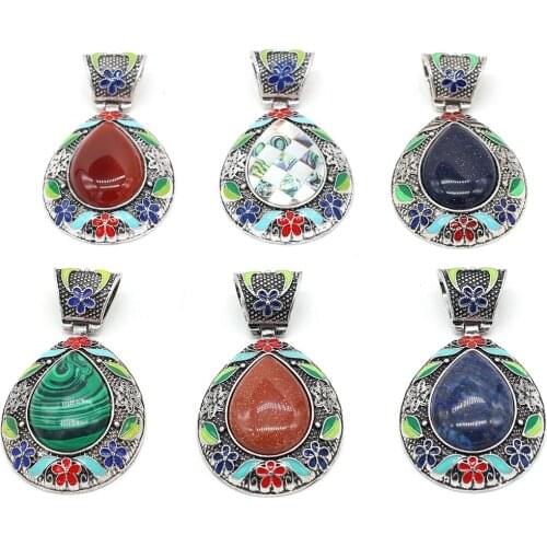 Natural Stone Agates Crystal Giallo Siena Charm Opal Lapis Lazuli Pendant for DIY Necklace Jewelry Making Women Gift 45x75mm