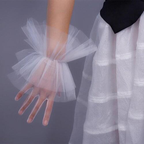 White Accessoire Short Sheer Womens Tulle Ruffled Wedding Party Gloves Sexy Transparent Prom Evening Gloves ST345