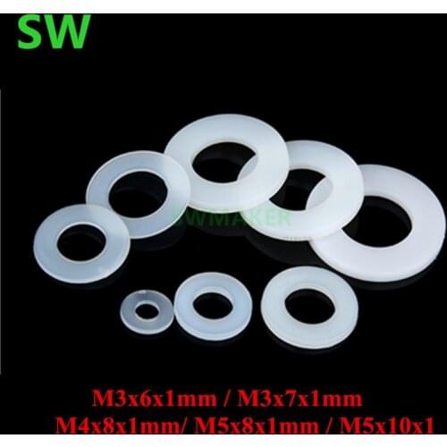 SWMAER 50pcs Nylon Shim Plastic washer 10x5x1mm 5x8x1mm M3 M4 M5 for OpenBuilds OX CNC mini Wheel Kit 3D printer v-wheel parts