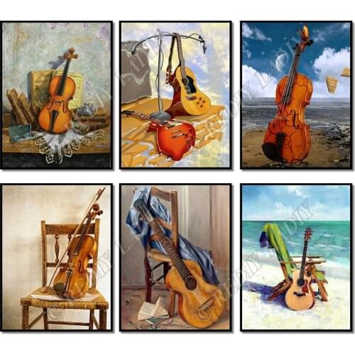 Full Square / Round Diamond Painting Crystal Mosaic Still Life Violin Diamond Embroidery Bead Cross Stitch Pixel Hobby & Crafts