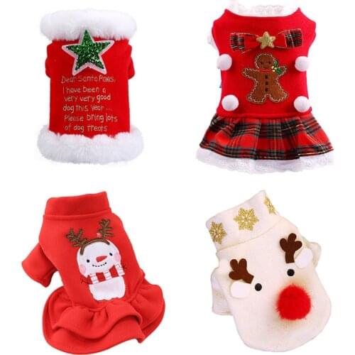 Christmas Dog Cat Costume Dress Winter Warm Pet Dresses for Small Dogs Cats New Year Chihuahua Coat Puppy Skirt Cat Clothing