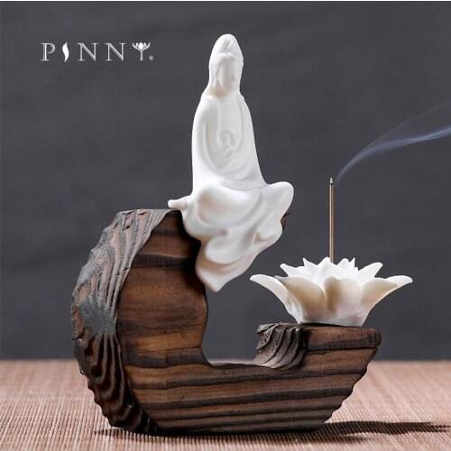 PINNY White Porcelain Decoration Statue Ceramics Incense Burner Home Decoration Accessories Dharma Guanyin Incense Base