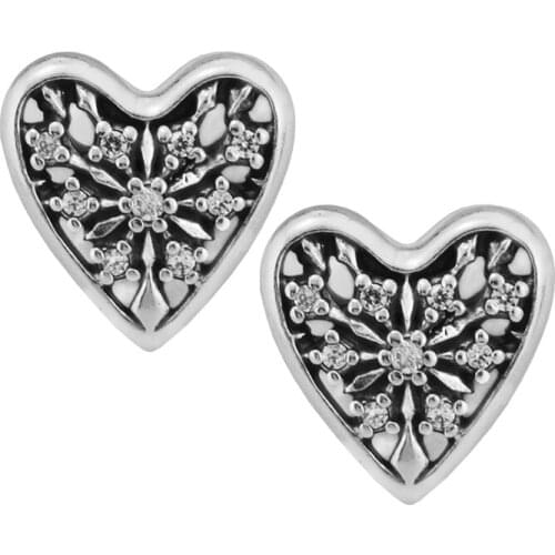 Authentic 925 Sterling Silver Hearts of Winter Stud Earrings for Women Silver Woman Earring Jewelry Bijoux Brincos
