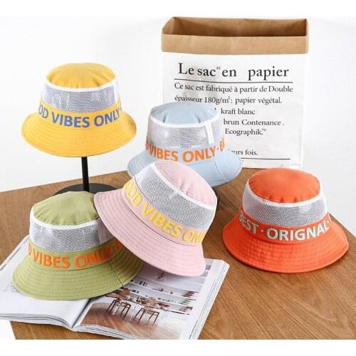 Childrens bucket hat summer thin mesh breathable letters wild sunscreen sun hat trend Korean male and female baby fisherman hat