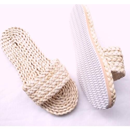 JARYCORN 2020 summer Handwoven Seagrass Slippers for Women Straw Sandals unisex home shoes handmade mens straw slippers