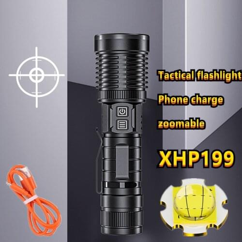 Super Bright xhp199 Most Powerful Led Flashlight Torch USB CRechargeable Tactical Flashlight Use 18650 26650 Camping Lantern