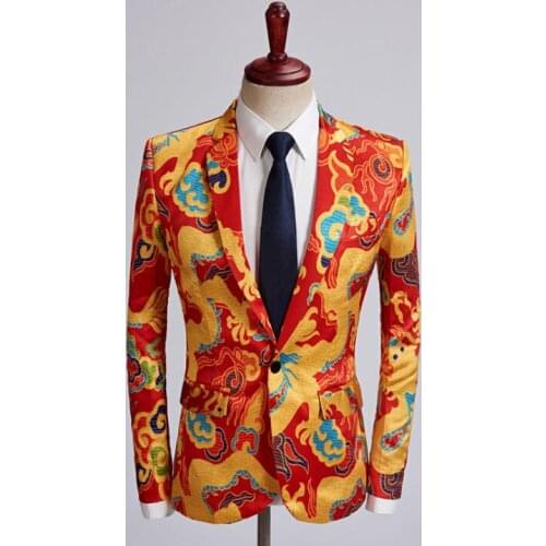 Red Dragon pattern groom wedding suit men printing blazer boys prom mariage suits mens slim masculino latest coat pant designs