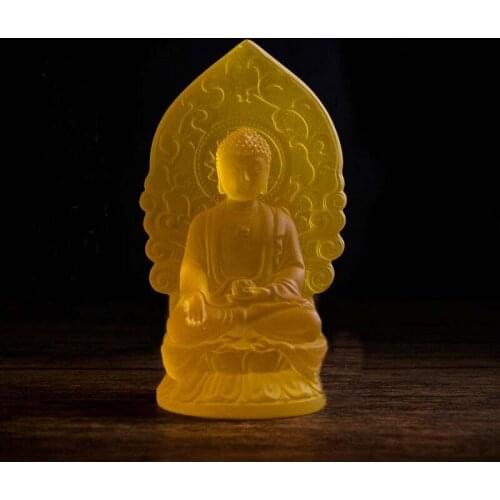 Tibetan Buddhist Shakya Muni Buddha glass yellow statue