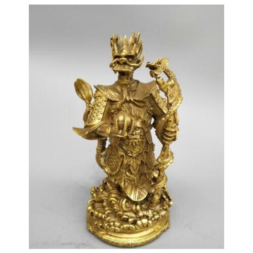 Chinas carving pure brass east sea dragon king statue