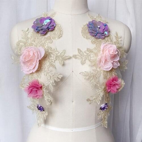 Beaded 3D Gold thread embroidery flowers lace patch Dress DIY veil applique parche clothes hanfu hat decoration