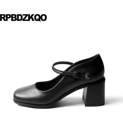 Ladies Shoes Square Toe Mary Jane Medium Heels Retro Block Pumps Chunky Thick Size 4 34 Black Designer Women Luxury 2021 High