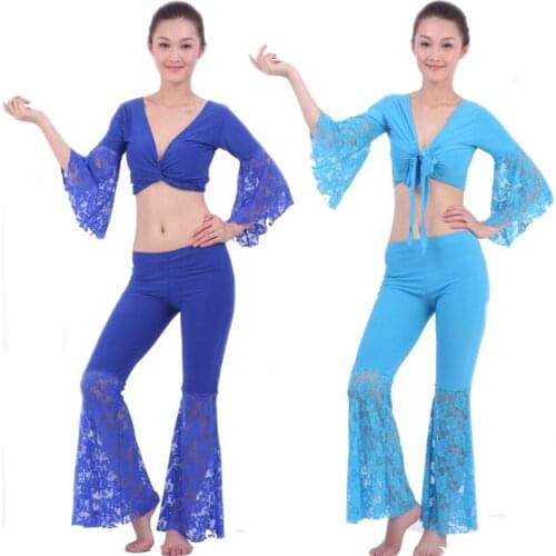 2016 Women Bellydance Dance Costume Clothes Freeshipping All Code For Square Set Flare Sleeve Lace Top S86 Trousers K86 Twinset