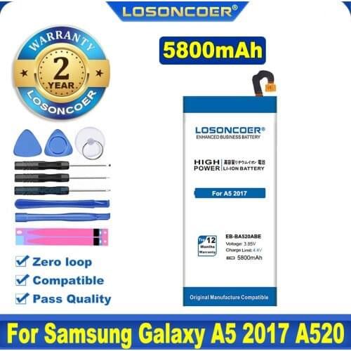 100% Original LOSONCOER 5300mAh Battery For Samsung Galaxy A5 2017 A520 SM-A520D SM-A520S SM-A520K SM-A520L SM-A520F EB-BA520ABE