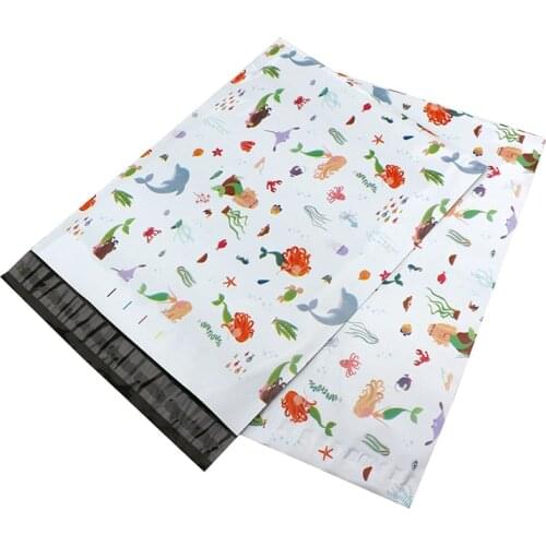 100Pcs/Lot Plastic Courier Bags Mermaid Printed Polymailer Clothes Packaging Bags Postal Shipping Mailing Envelopes 25.5x33cm