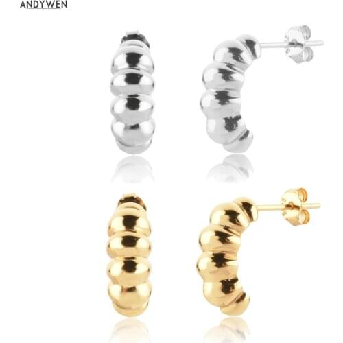 ANDYWEN 925 Sterling Silver Screw Twist Stud Earring Piercing Pendiente Stud Earring Clips Round Jewelry Wedding Jewels Gift