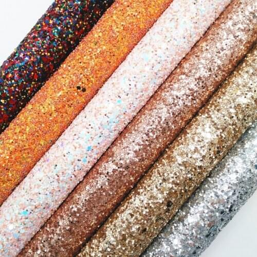 Amonglitter Mixed Colors Chunky Glitter Leather Glitter Fabric, Glitter Fabric Sheets for DIY Bows Bags 21x29cm A4 size MB016