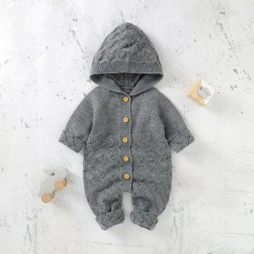 Bobora Newborn Baby Boy Girl Hooded Knit Romper Jumpsuit Overalls One-Piece Bodysuit Outerwear