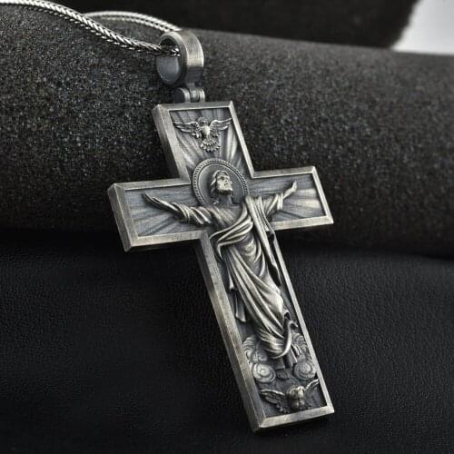 Religious Jesus Cross Christian Catholic Retro Style Pure Tin Mens and Womens Pendant Necklace Jewelry