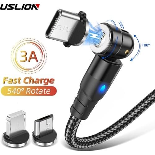 USLION Magnetic Cable Micro USB Type C Cable 3A Super Fast Charge USB C Cable For iPhone 11 Pro XS Max Xiaomi Samsung Data Line