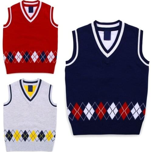 Autumn Spring Casual Kids Boys Girls Outerwear Sweater Vest Argyle V Neck Sleeveless Pullover Knit School Waistcoat 2-7T