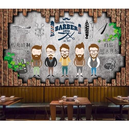 Custom Retro Brick and Cement Wall Background Man Salon Hair Salon Mural Wallpaper Barber Shop Industrial Decor Wall Paper 3D