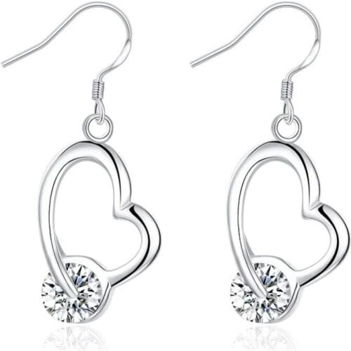 Love Heart CZ Zircon Earrings Female 925 Silver colorWedding Earrings New Fashion Jewelry Gift For Her