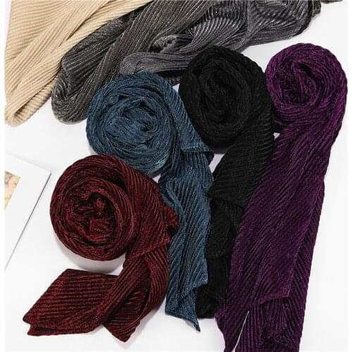 Shimmer Muslim Crinkled Hijab Scarf Women Glitter Metallic Hijab Shawl Turban Veil Wrap Headband Islamic Arab Headscarf 55x160cm