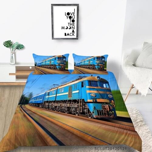 Blue Train Bedding Set King Size Cool Fashion Duvet Cover Transportation Twin Full Double Single Queen 3D Bed Set For Boys