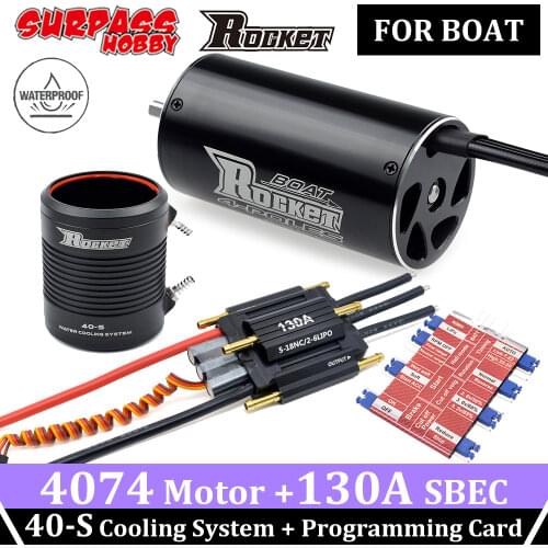 Rocket 4074 Brushless Boat Motor 40-S Cooling System Waterproof Remote Control 130A SBEC ESC Programming Card Rc Speed Fish Boat