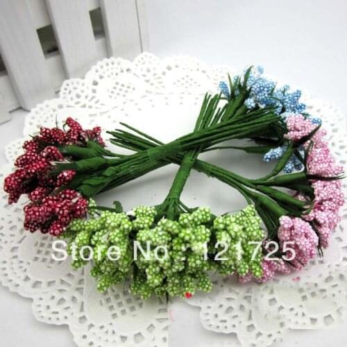 Glass beads artificial flower with leaves DIY custom handmade paper flowers candy accessories foam grain paper flowers