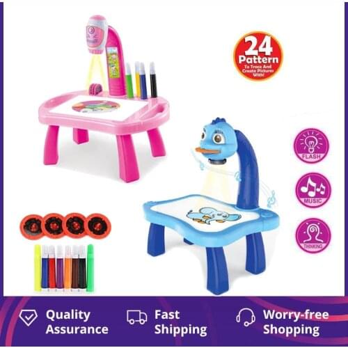 Led Projection Arts Drawing Table Toy Kids Painting Board Desk Art and Craft Projector Educational Learning Toys for Children