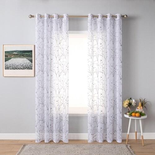 Custom Design Branch Embroidered Tulle Sheer Window Curtains for Home Living Room Bedroom Decoration in the Kitchen Cafe Curtain