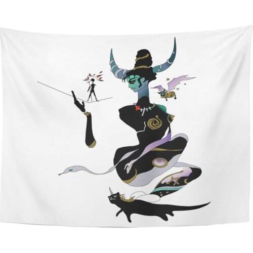 Green Goddess Based on Ink Juxtaposition of Solar Male and Moon Female Archetypes Wall Hanging