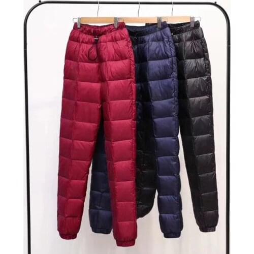 2019 Women Down Pants Capris Winter High Elastic Waist female Fashion Slim Warm Thickening Duck Down Pants skinny Trousers 5XL